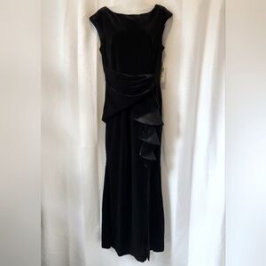 Eliza J Sleeveless Cascading Ruffle Velvet Maxi Evening Gown In Black Size 10